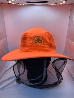 Vintage DuPont Pioneer Hi-Vis Neon Orange Mesh Boonie Sun Hat Face Shield Mask